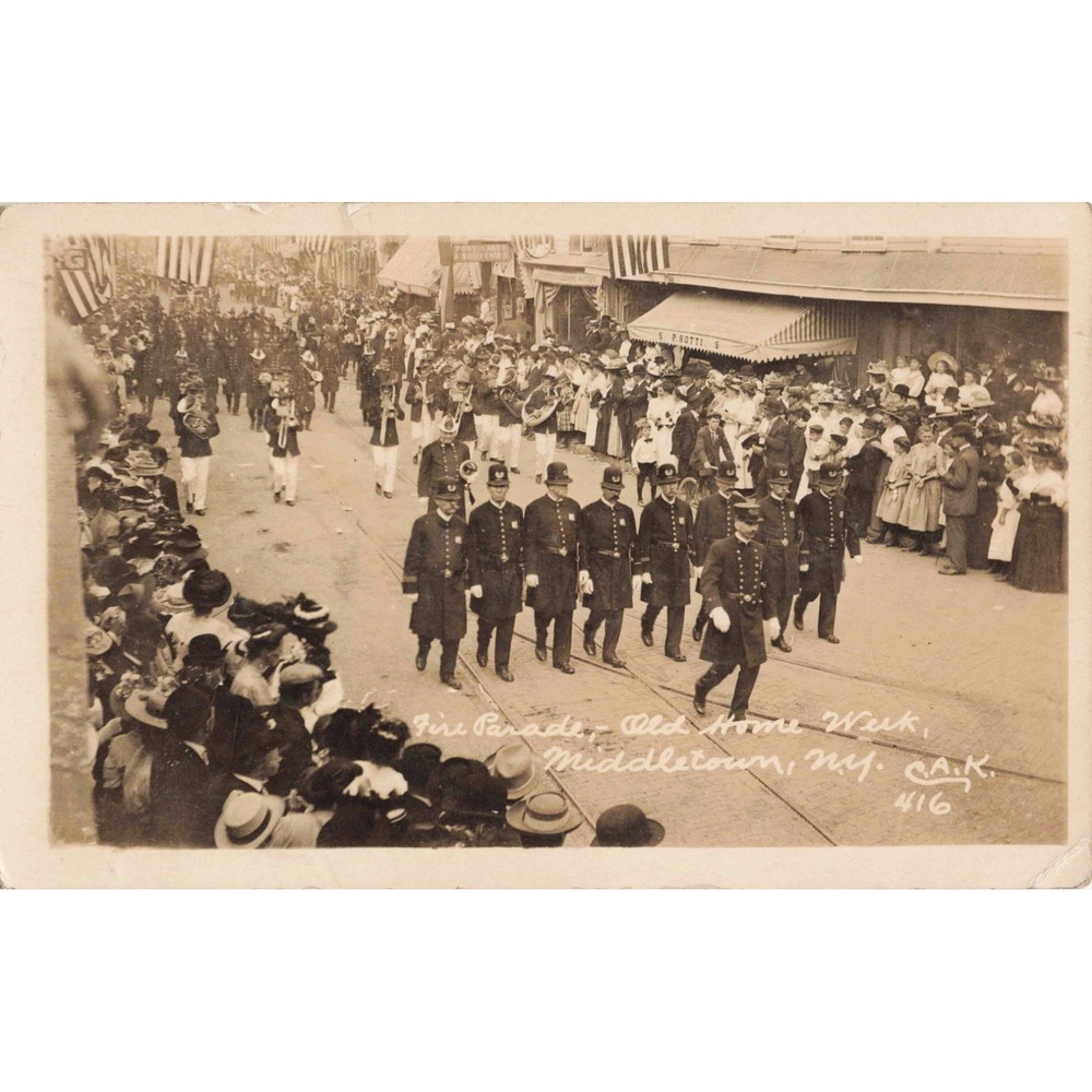1908 Middletown NY Old Home Week Fire Parade RPPC Real Photo Postcard